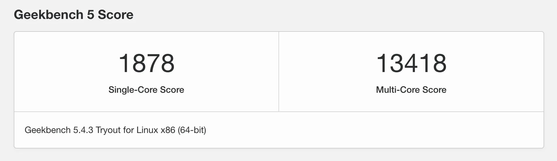 Geekbench 5 单核1878，多核13418分数